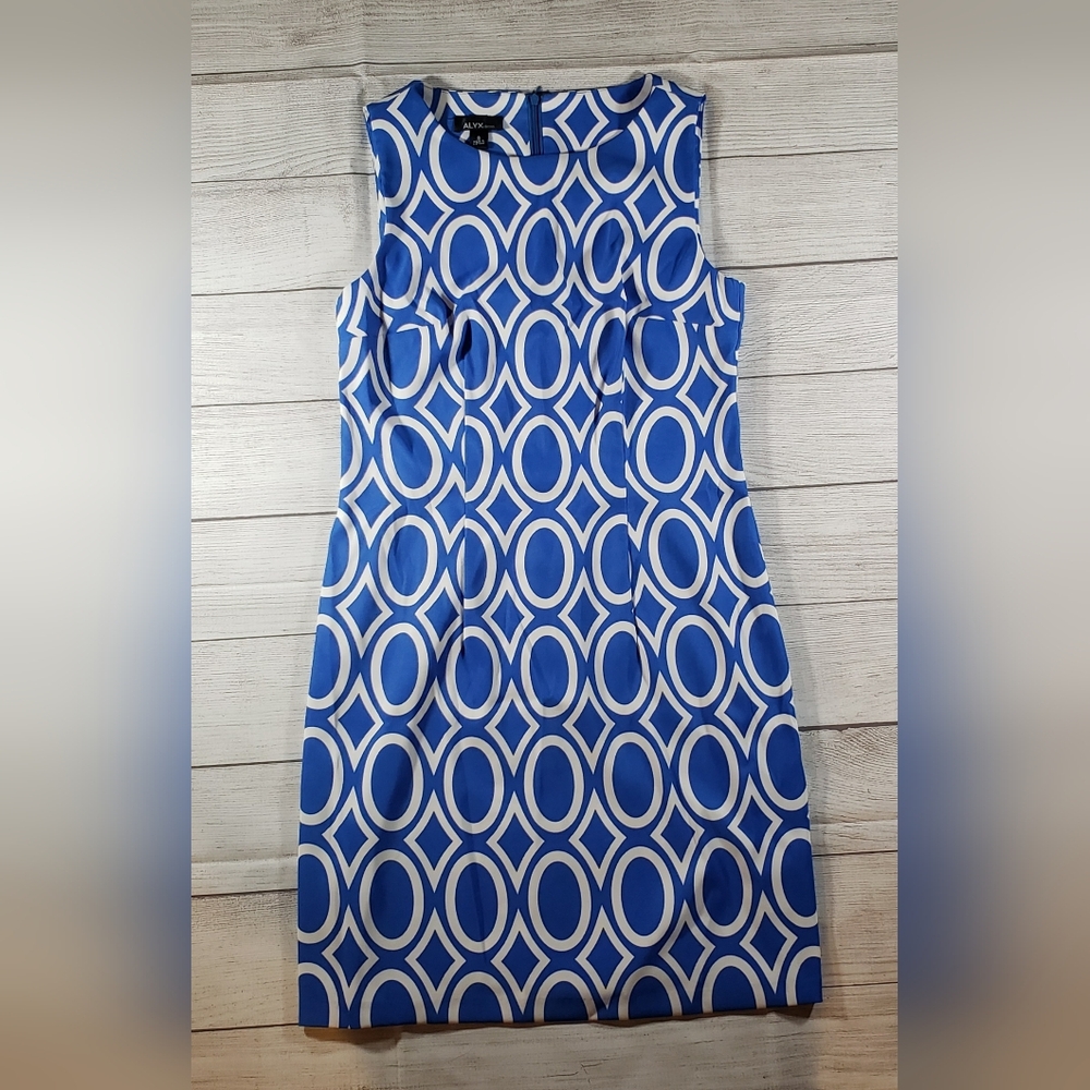 Alyx Blue and White Pleated Sheath Mini Dress
